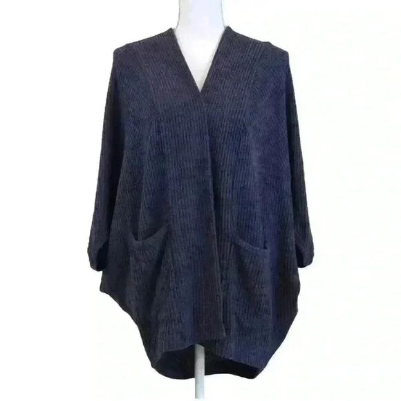 Michael Stars Dark Blue Waffle Knit Dolman Sleeve Open Front Cardigan Size Small - Picture 1 of 9